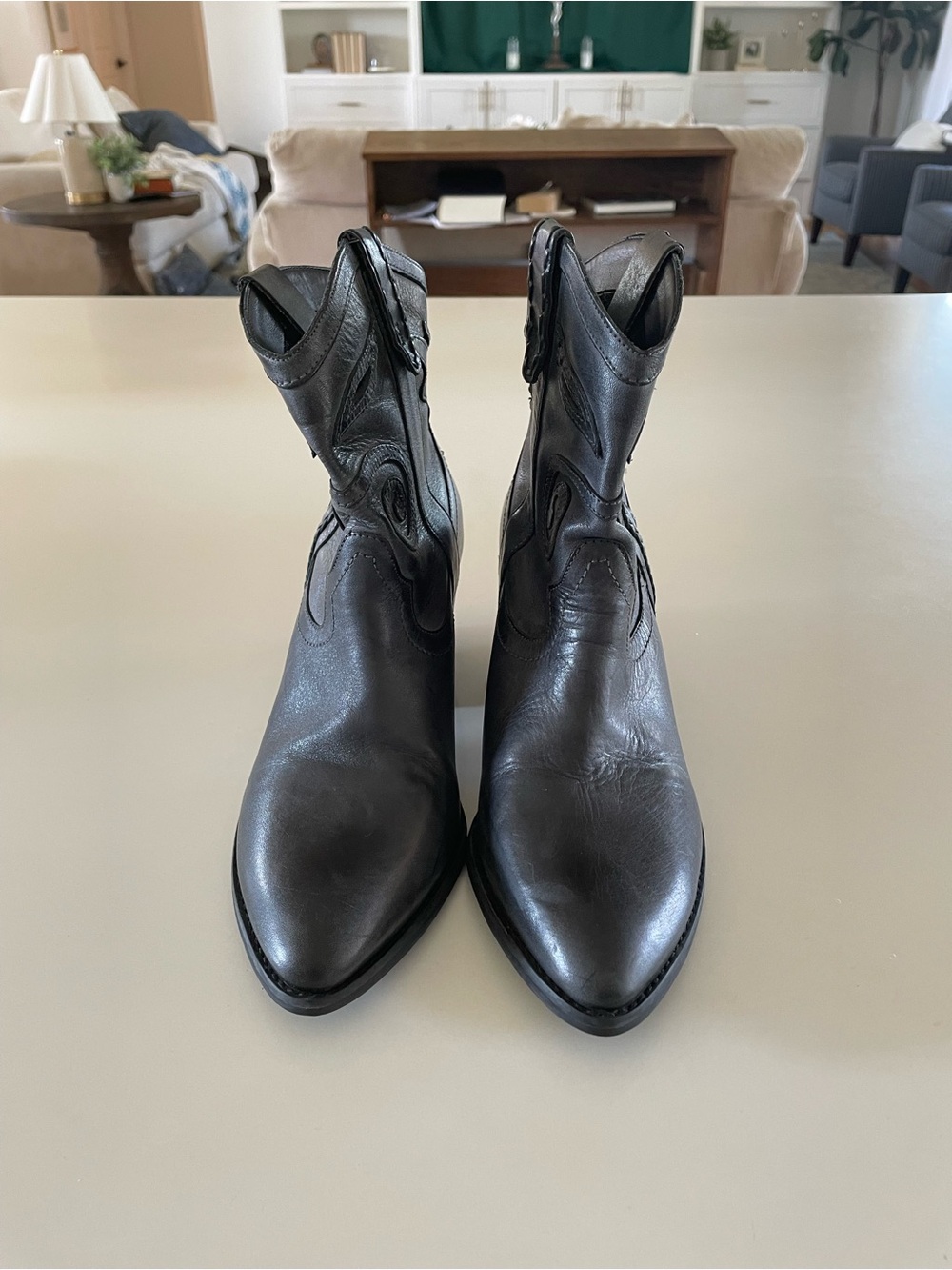 Carlos by Carlos Santana Women’s 7M Leather Western Ankle Boots Charcoal Gray